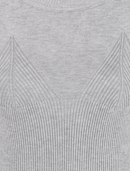 Robe pull côtelée à motifs triangles sur la poitrine - Gris - 3