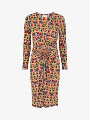 Robe ajustée drapée imprimé pois stylisés - Moutarde - 1