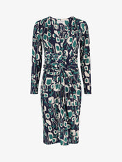 Robe ajustée drapée imprimé graphique - Bleu - 5