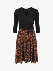 Robe patineuse drapée et fleuri - Noir/marron - 1