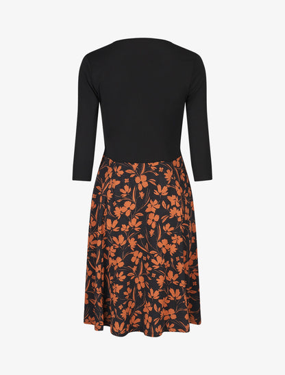 Robe patineuse drapée et fleuri - Noir/marron - 2
