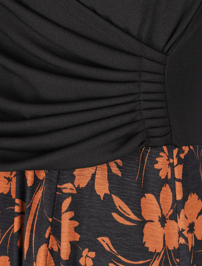 Robe patineuse drapée et fleuri - Noir/marron - 3