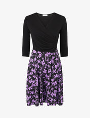 Robe patineuse drapée et fleuri - Violet - 1