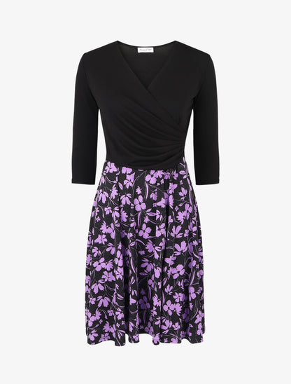 Robe patineuse drapée et fleuri - Violet - 1