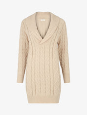 Robe pull courte à col châle - Beige - 1