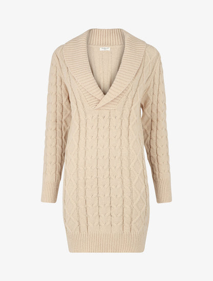 Robe pull courte à col châle - Beige - 1