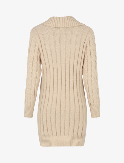 Robe pull courte à col châle - Beige - 2