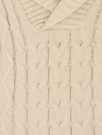 Robe pull courte à col châle - Beige - 3