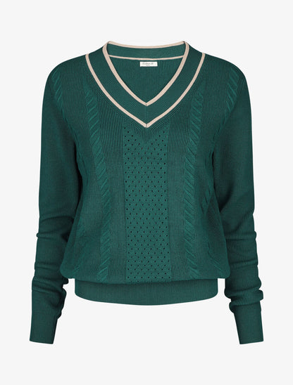 Pull à col V irisé - Vert sapin - 1