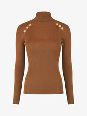 Pull col roulé à boutons - Camel - 5