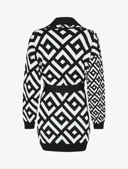 Gilet graphique col châle - Noir/blanc - 2