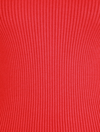 Pull ajusté côtelé à col montant - Rouge - 3