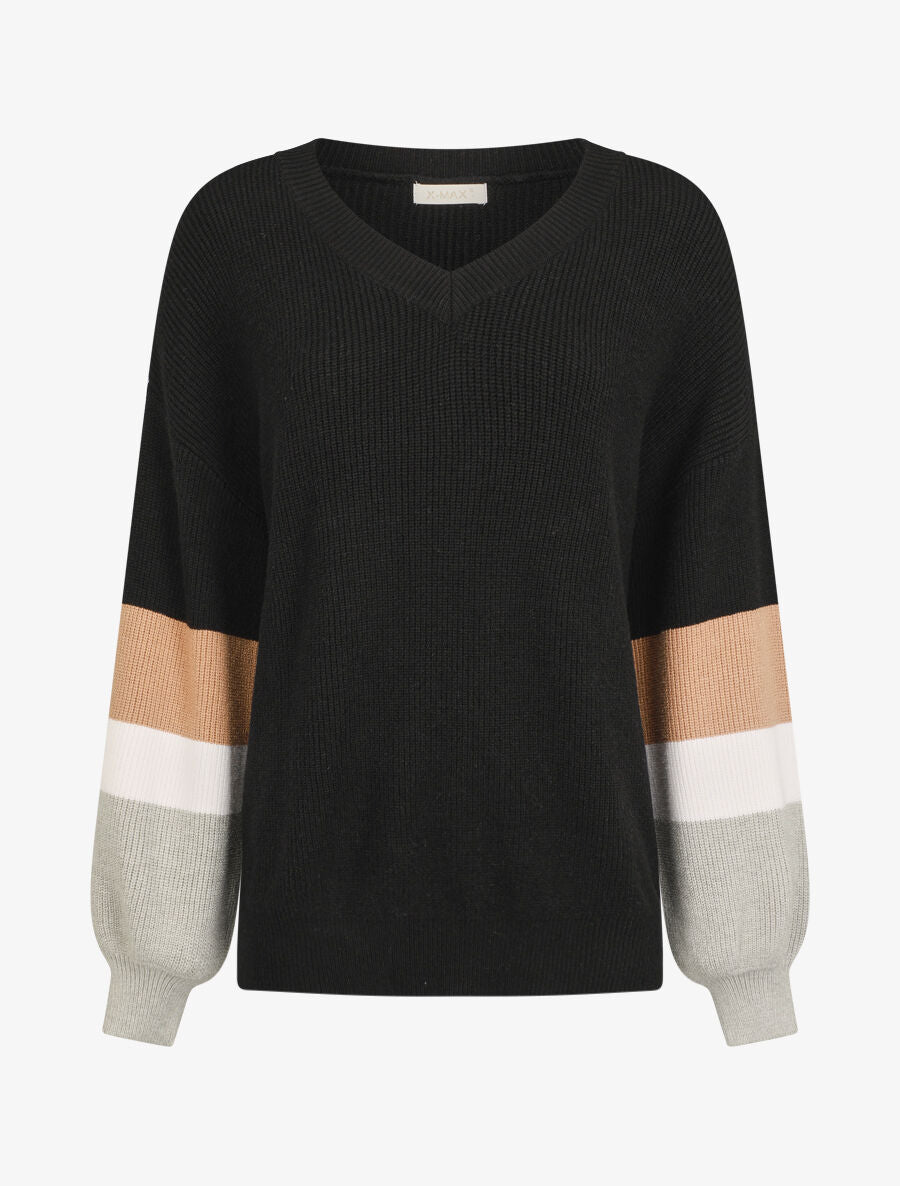 Pull oversize manches longues rayées - Noir - 5