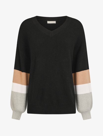 Pull oversize manches longues rayées - Noir - 5
