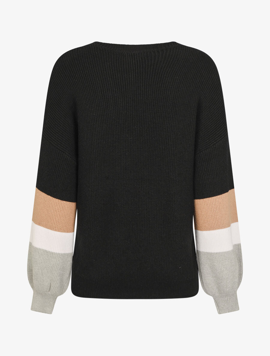 Pull oversize manches longues rayées - Noir - 2
