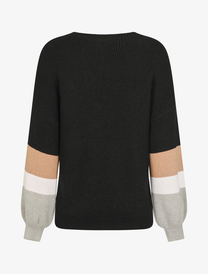 Pull oversize manches longues rayées - Noir - 2