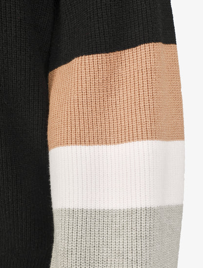 Pull oversize manches longues rayées - Noir - 3