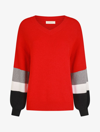 Pull oversize manches longues rayées - Rouge - 1