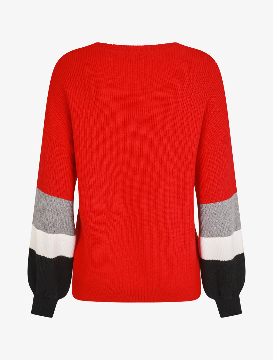 Pull oversize manches longues rayées - Rouge - 2
