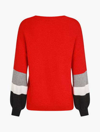 Pull oversize manches longues rayées - Rouge - 2