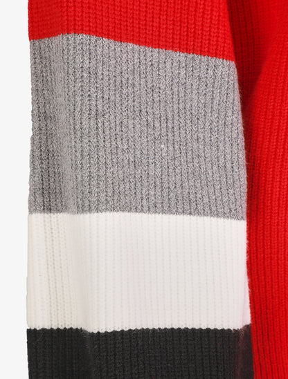 Pull oversize manches longues rayées - Rouge - 3