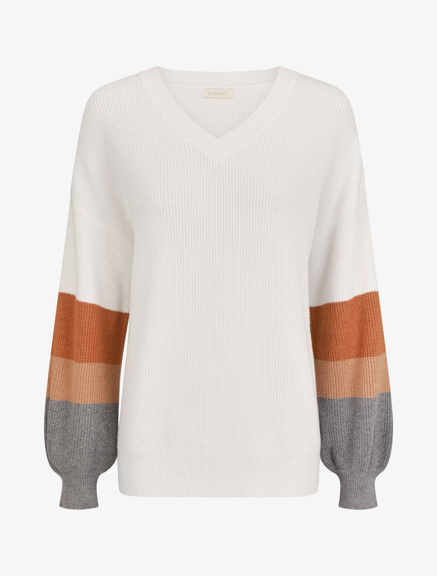 Pull oversize manches longues rayées - Blanc - 1
