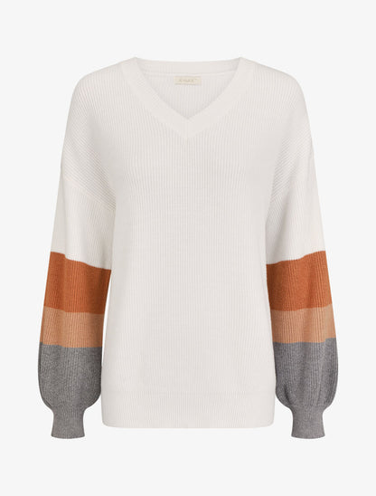 Pull oversize manches longues rayées - Blanc - 1