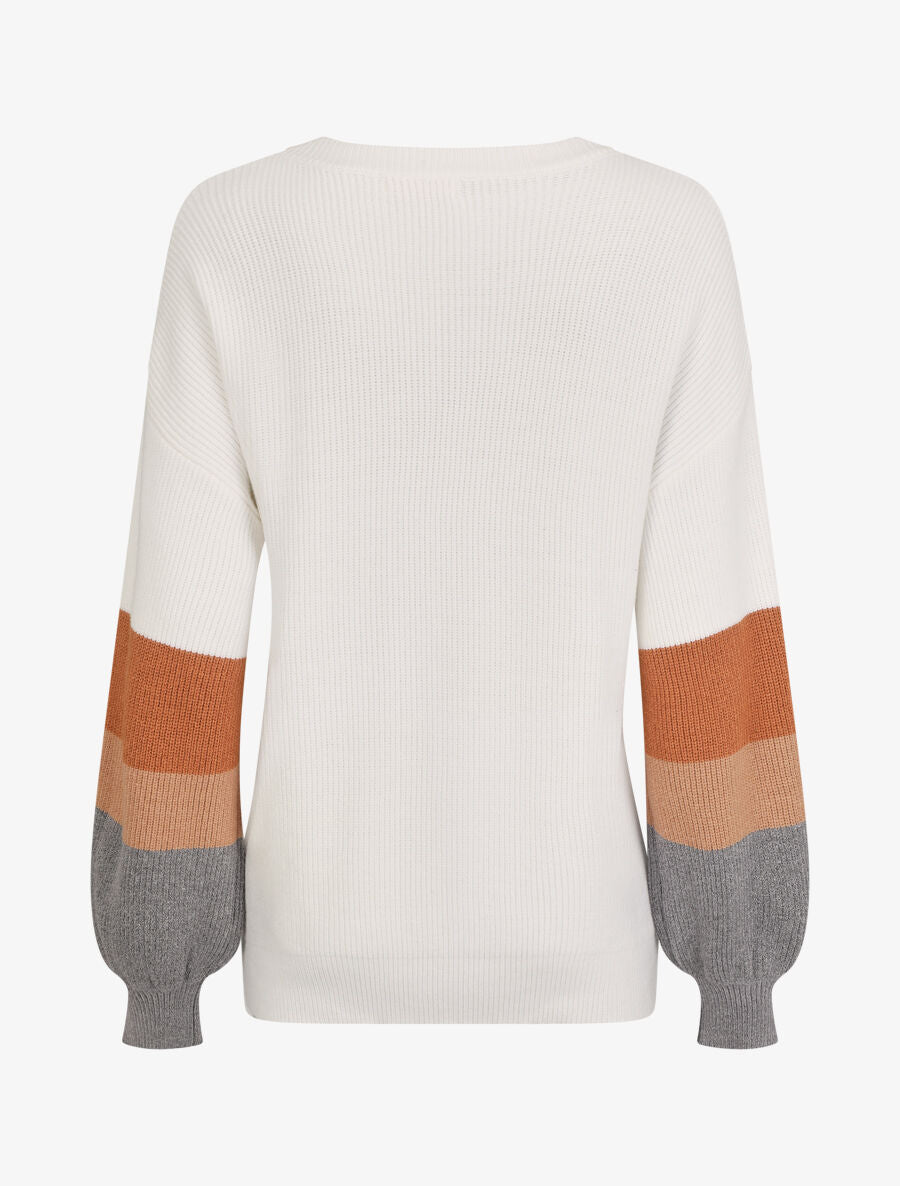 Pull oversize manches longues rayées - Blanc - 2