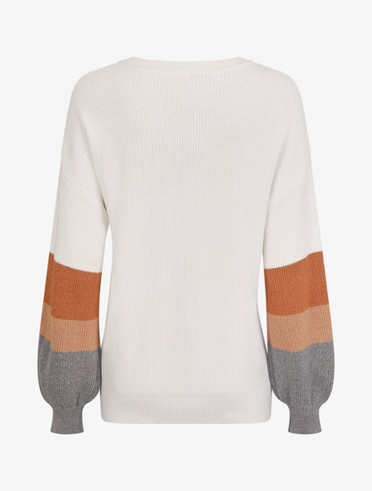 Pull oversize manches longues rayées - Blanc - 2
