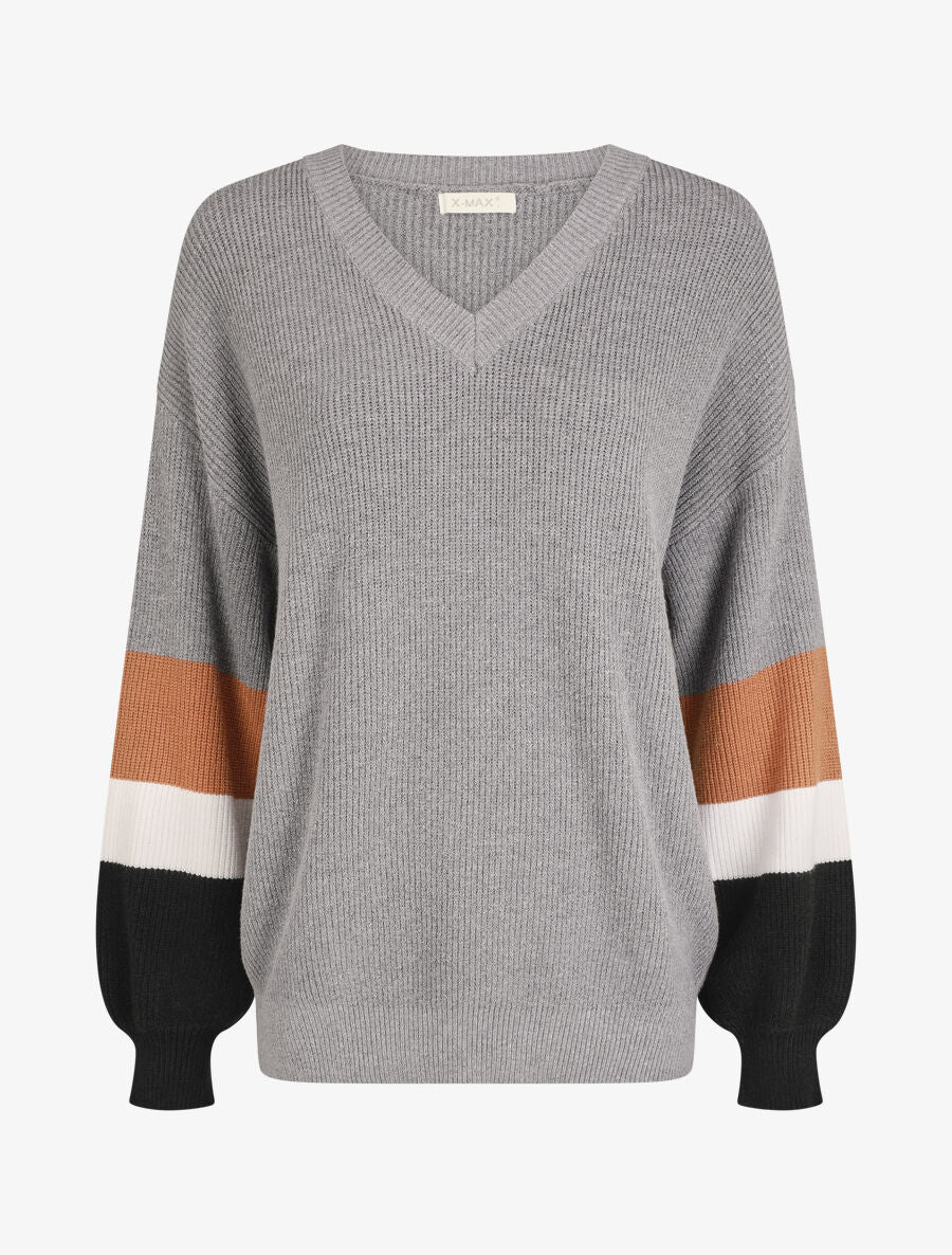 Pull oversize manches longues rayées - Gris - 1