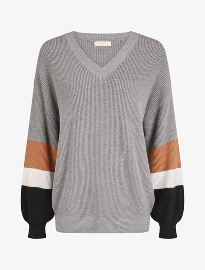 Pull oversize manches longues rayées - Gris - 1