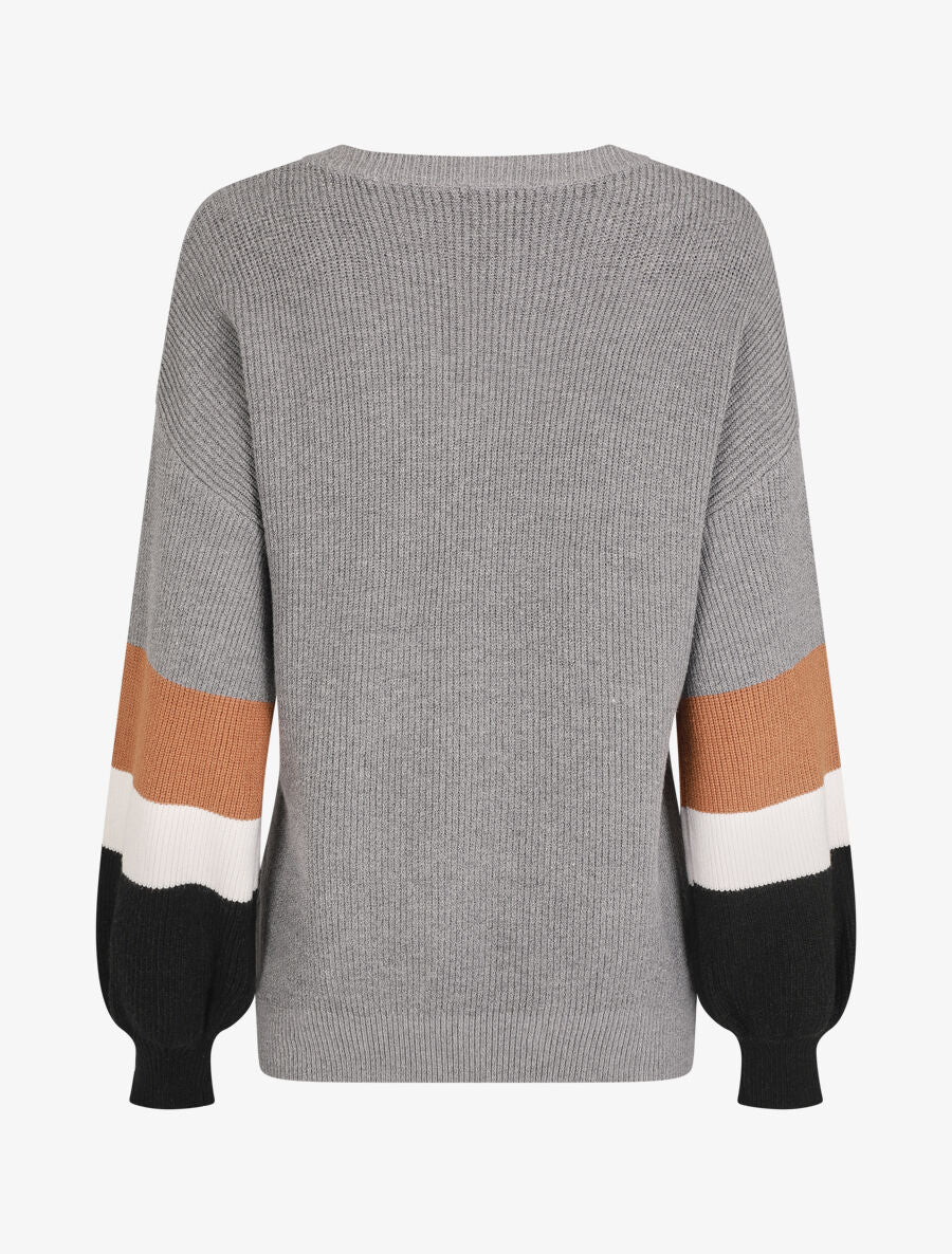 Pull oversize manches longues rayées - Gris - 2