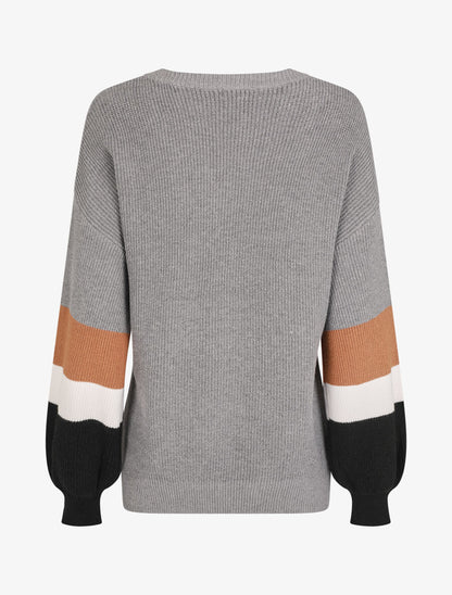 Pull oversize manches longues rayées - Gris - 2