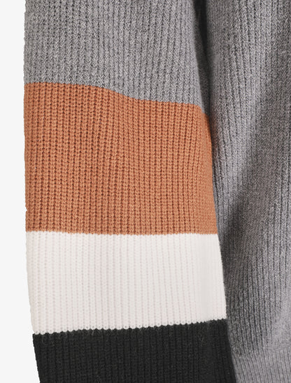 Pull oversize manches longues rayées - Gris - 3