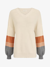 Pull oversize manches longues rayées - Beige - 1