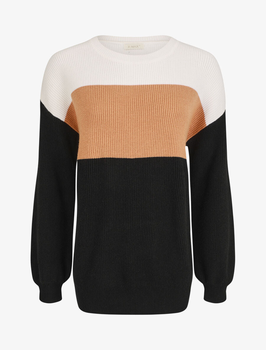 Pull oversize grandes rayures - Camel/noir - 5