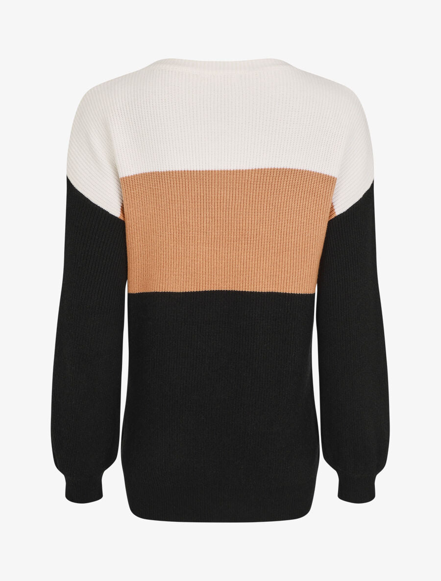 Pull oversize grandes rayures - Camel/noir - 2