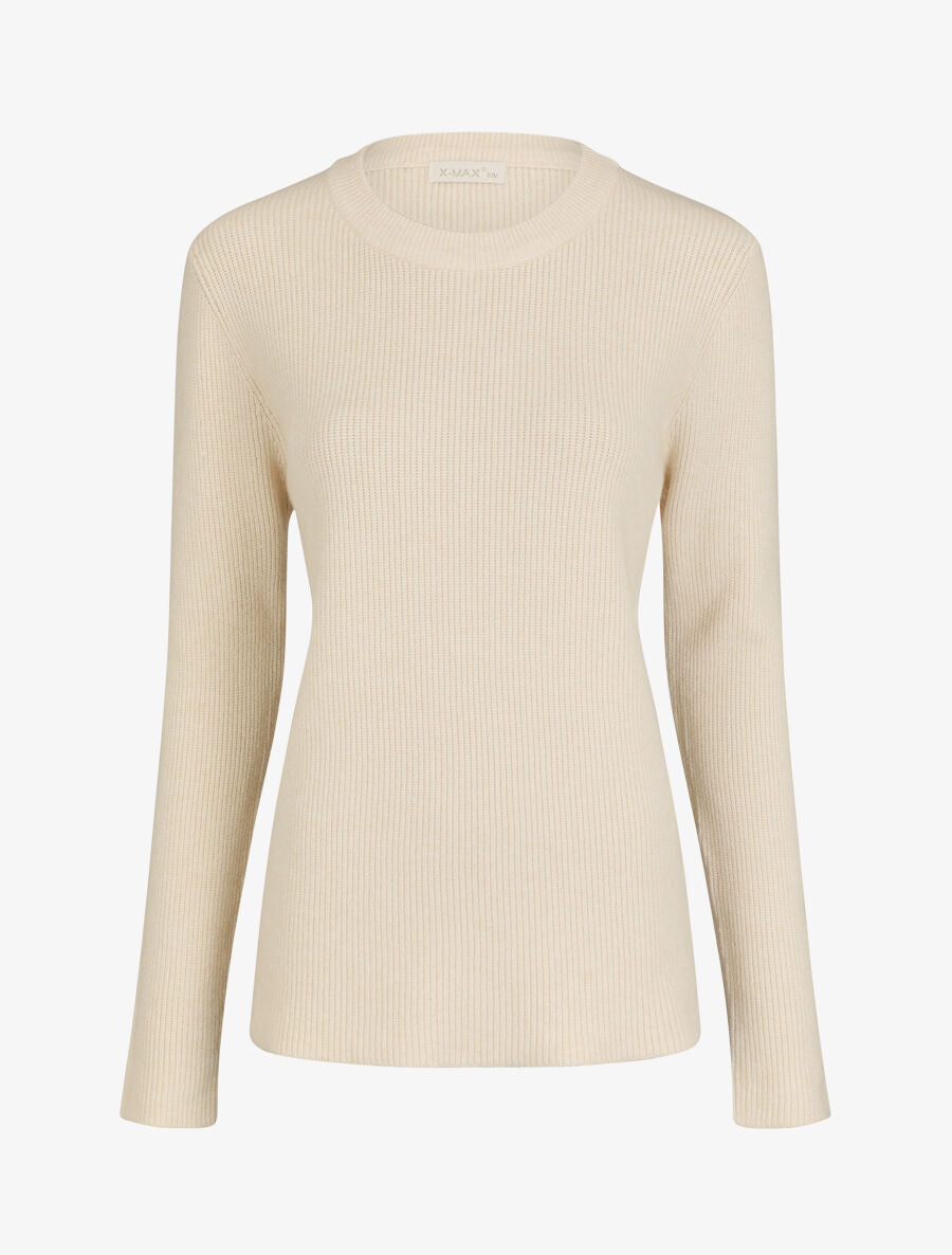 Pull droit côtelé en laine mélangée - Beige - 5