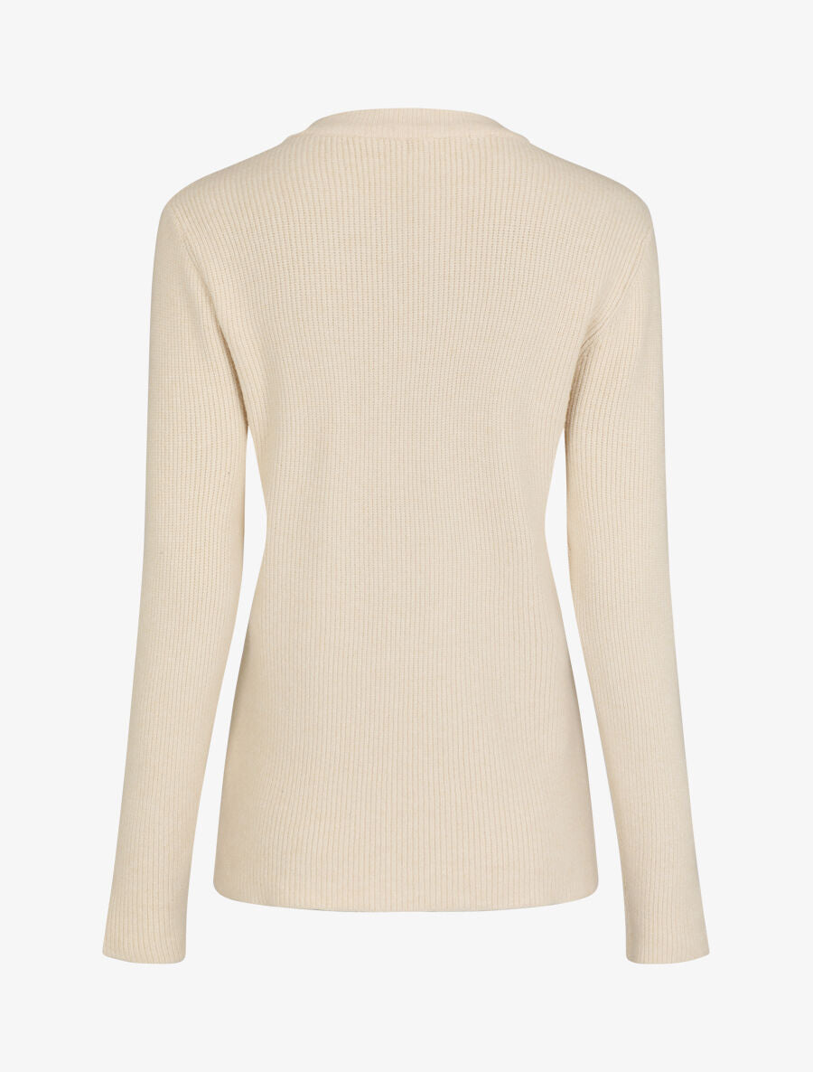 Pull droit côtelé en laine mélangée - Beige - 2