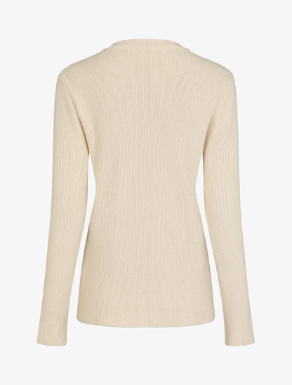 Pull droit côtelé en laine mélangée - Beige - 2