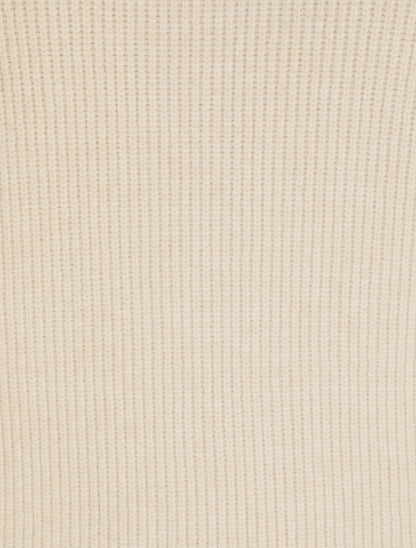 Pull droit côtelé en laine mélangée - Beige - 3