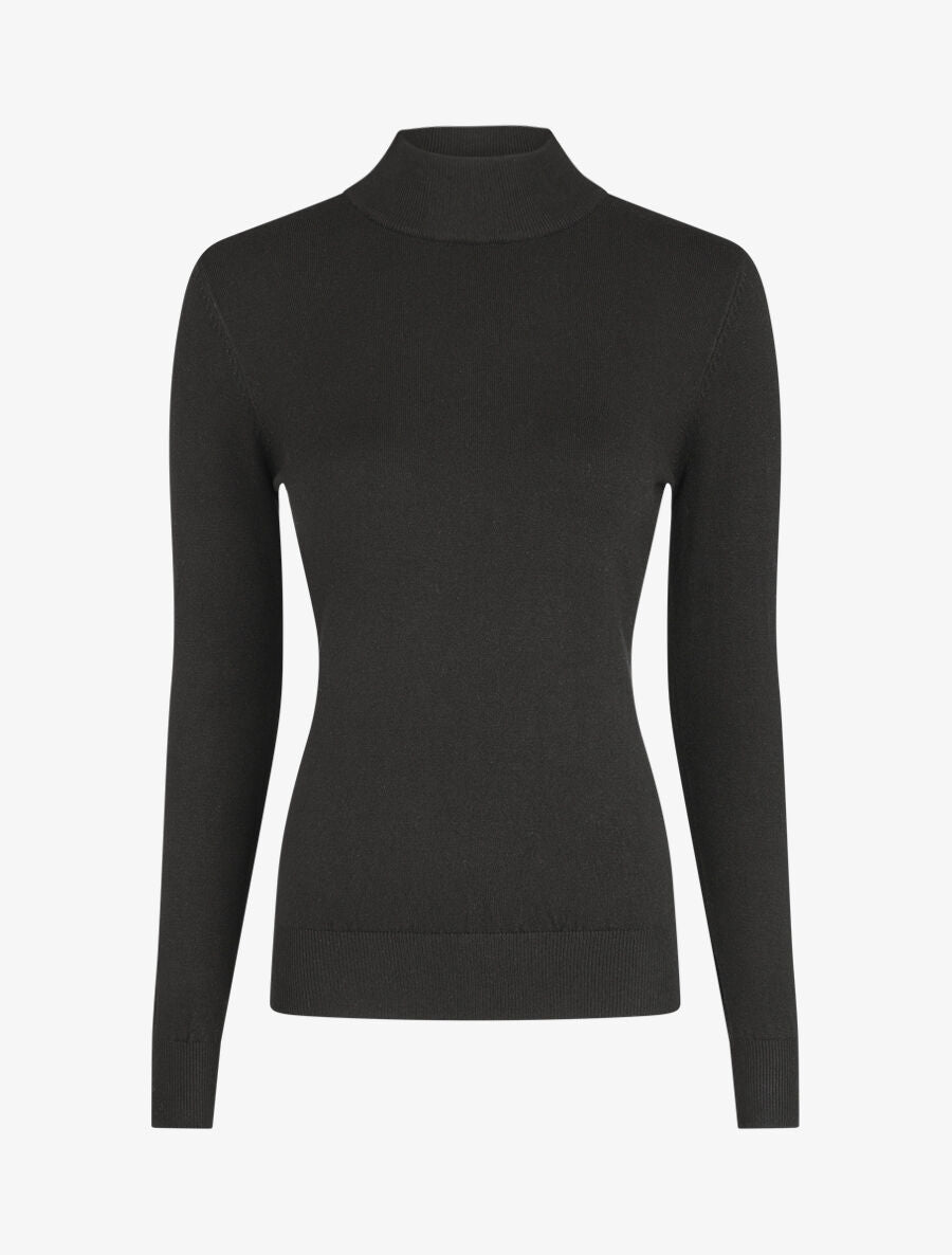 Pull fin en laine mélangée à col montant - Noir - 4