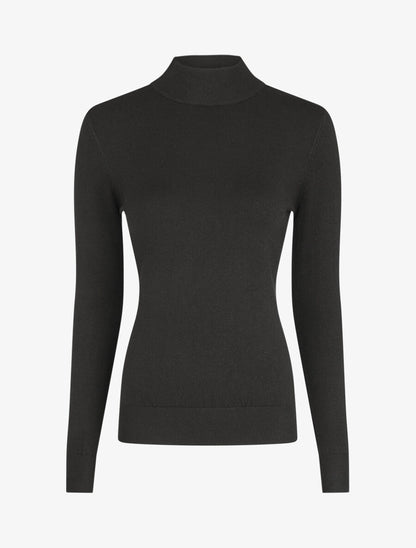 Pull fin en laine mélangée à col montant - Noir - 4