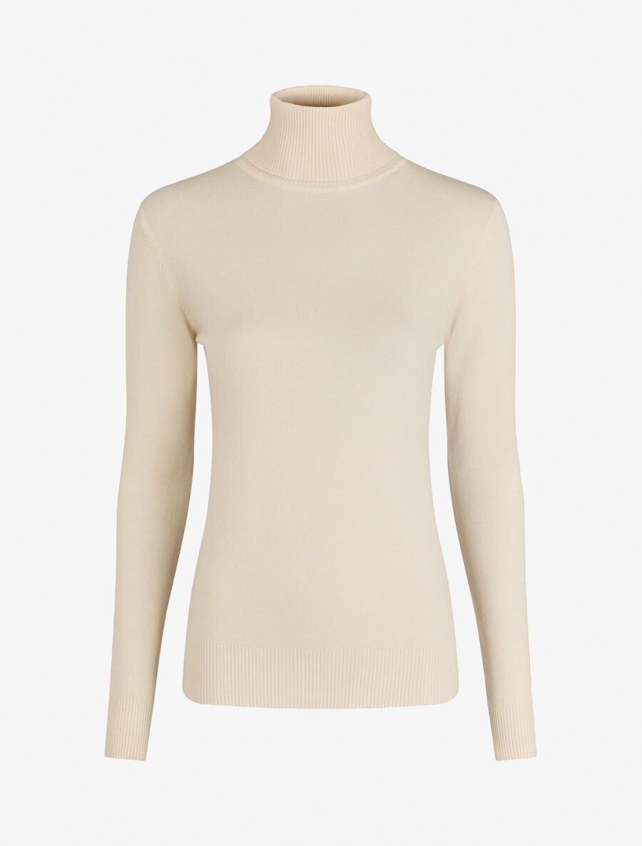 Pull fin en laine mélangée à col roulé - Beige - 1