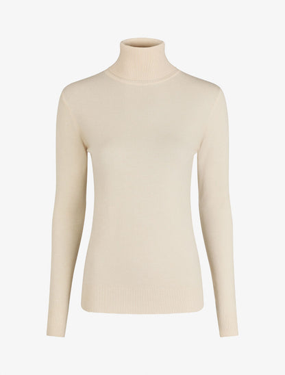 Pull fin en laine mélangée à col roulé - Beige - 1