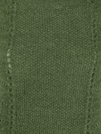Pull en maille duveteuse ajourée et irisée - Kaki - 3