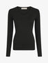 Pull fin en laine mélangée à col V - Noir - 1