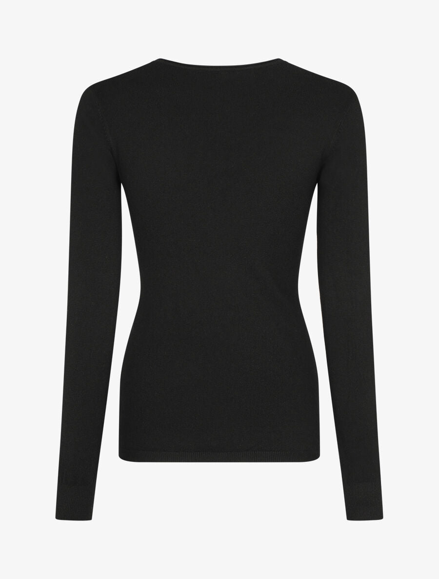 Pull fin en laine mélangée à col V - Noir - 2
