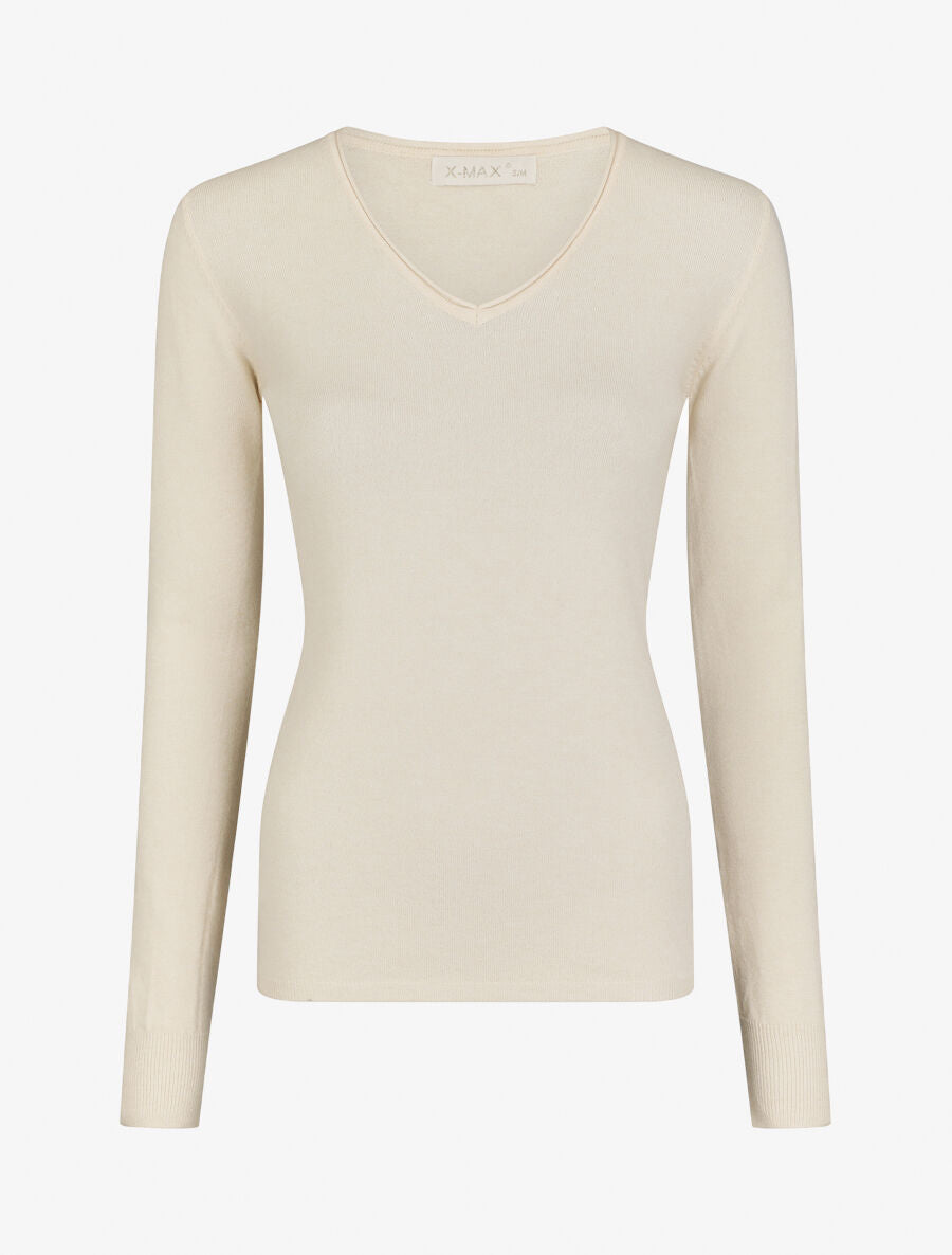Pull fin en cachemire mélangée à col V - Beige - 1