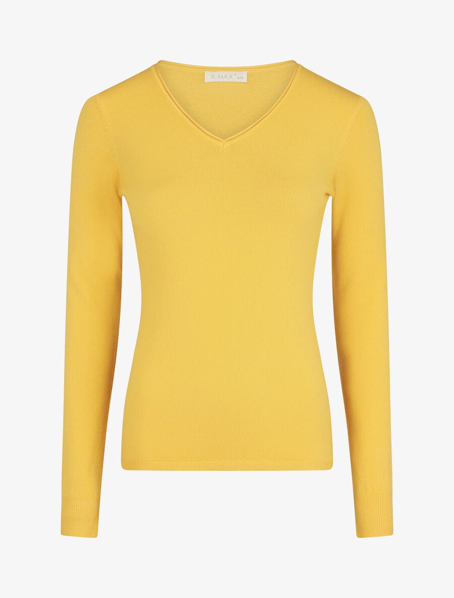 Pull fin en cachemire mélangée à col V - Jaune - 1